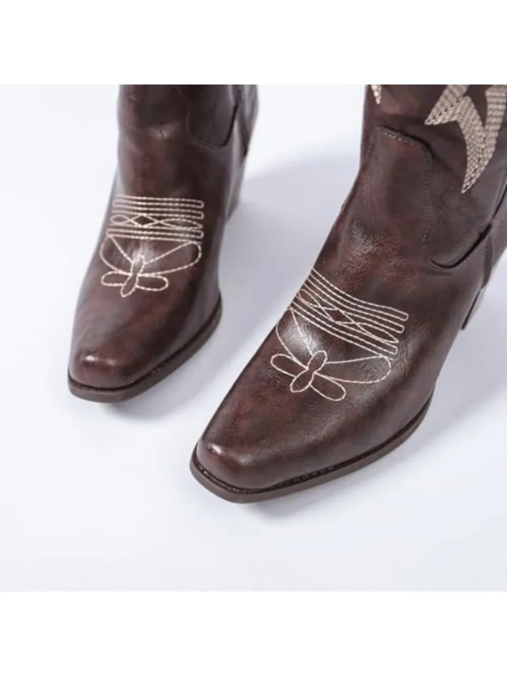 Stylish Over-the-Knee Western Cowboy Boots - Square Toe, Embroidered, Chunky